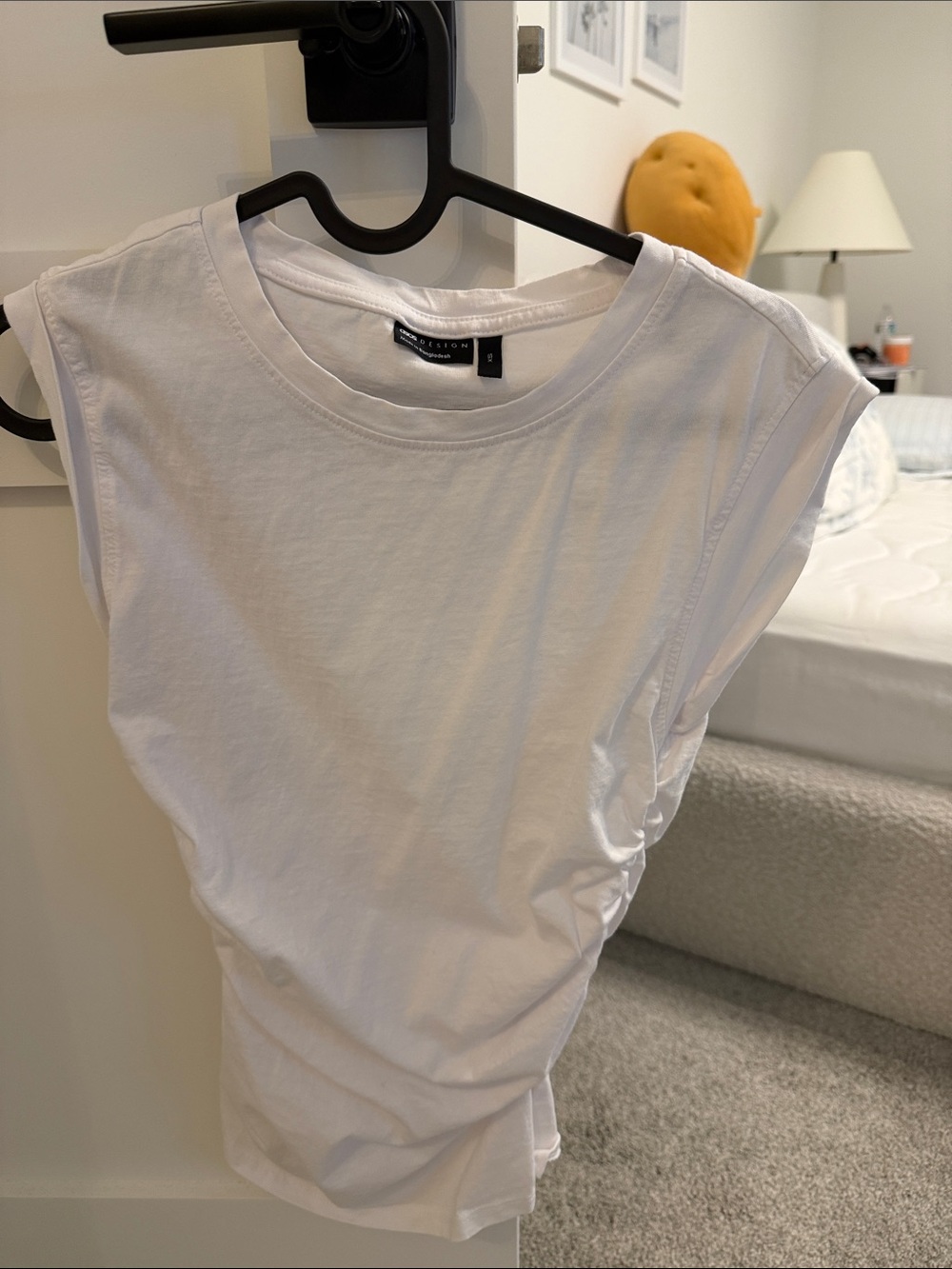 White Muscle Tee with Ruched Sides